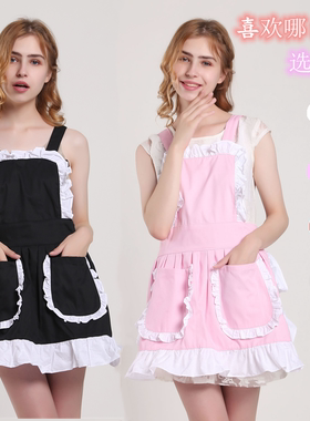 韩版白色公主围裙可爱花边餐厅美容美甲女仆韩版围兜定制印字包邮