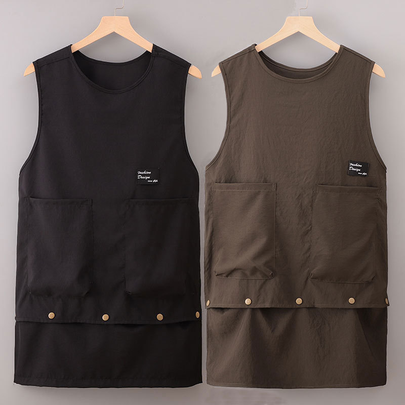 立体口袋坎肩拼接马甲围裙加长坎肩围裙餐饮咖啡烘焙店工作服印字