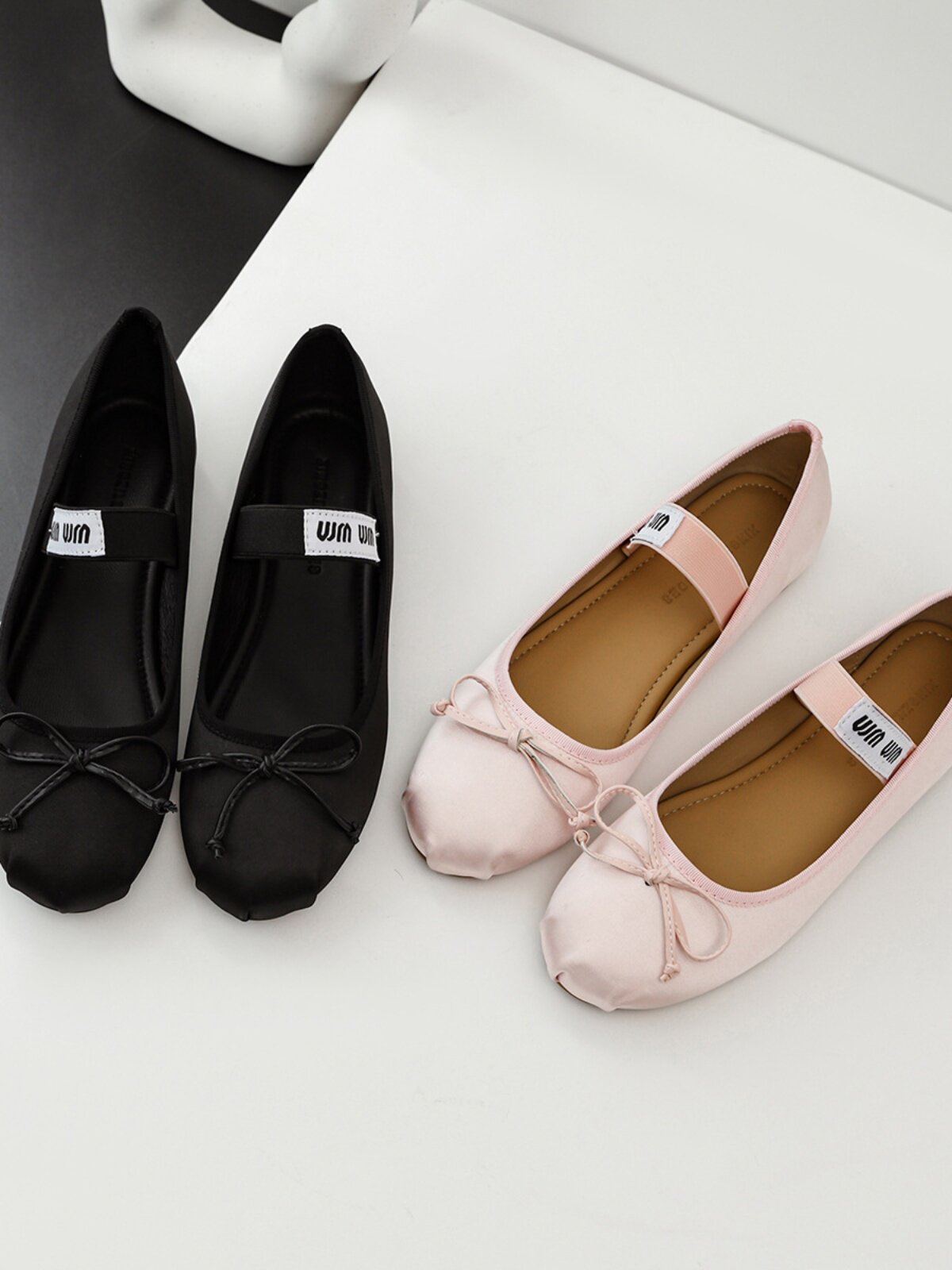 양피 발레 슈즈  가죽 프렌치 페어리 보우 새틴 라운드 투 슈즈 여성 플랫 발레 메리 제인 슈즈