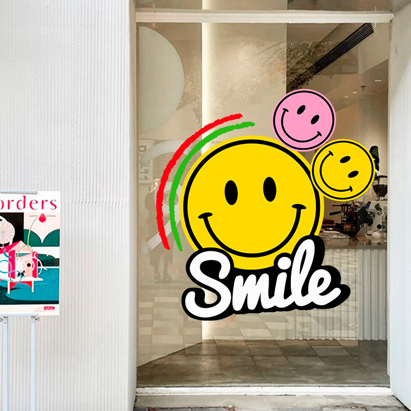 笑脸表情ins风网红店韩式贴纸 店铺玻璃门卡通可爱装饰墙贴画窗花
