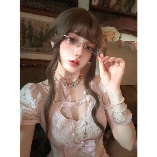 日系古早千金风全蕾丝包臀礼服裙