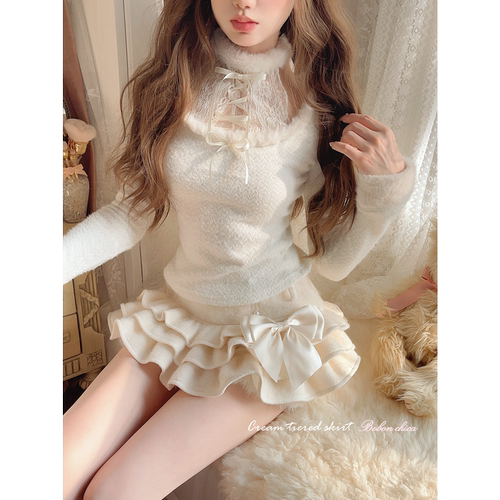 莉摩Bobon21绒绒初雪 毛绒假两件针织上衣 T2379