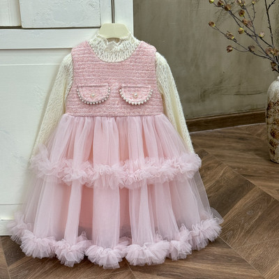 女童小香风连衣裙套装秋季礼服高级感生日裙子公主裙蓬蓬裙两件套