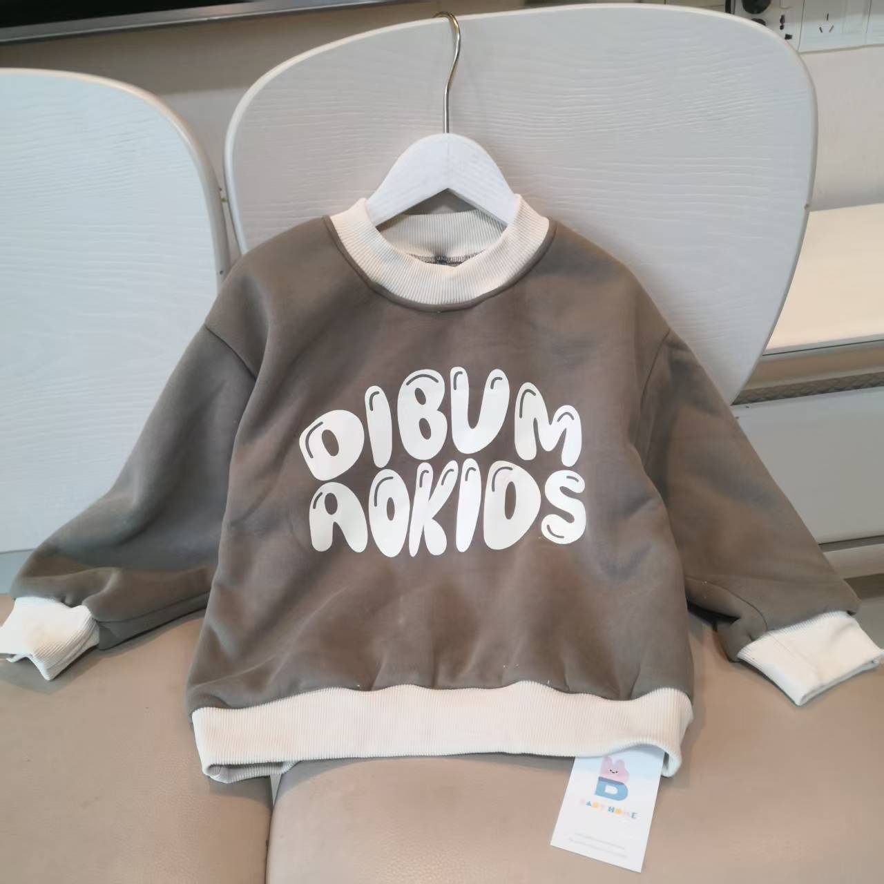 儿童字母印花圆领加绒卫衣男童加绒加厚套头羊羔绒保暧上衣潮253