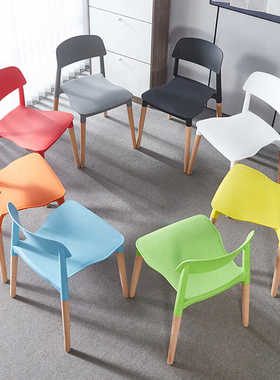 才子椅北欧简约家用塑料靠背实木餐椅商用酒店餐饮奶茶小吃店椅子