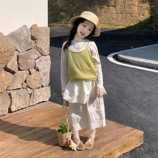 女童套装2026春季新款中小童2-7岁韩版基础打底衫吊带背心阔腿裤