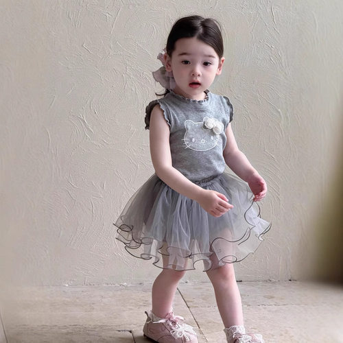 女童童套装2026夏季婴幼儿女宝宝KT可爱背心上衣网纱裙裤