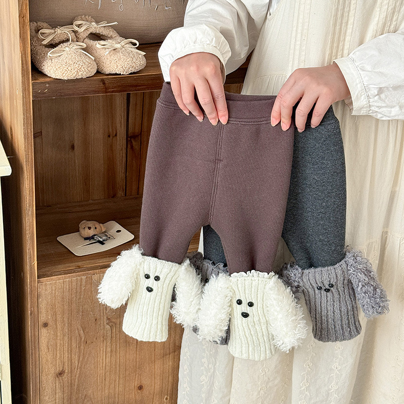 婴幼儿可爱卡通加绒打底裤冬季新款女宝宝洋气百搭拼接毛毛裤 a类