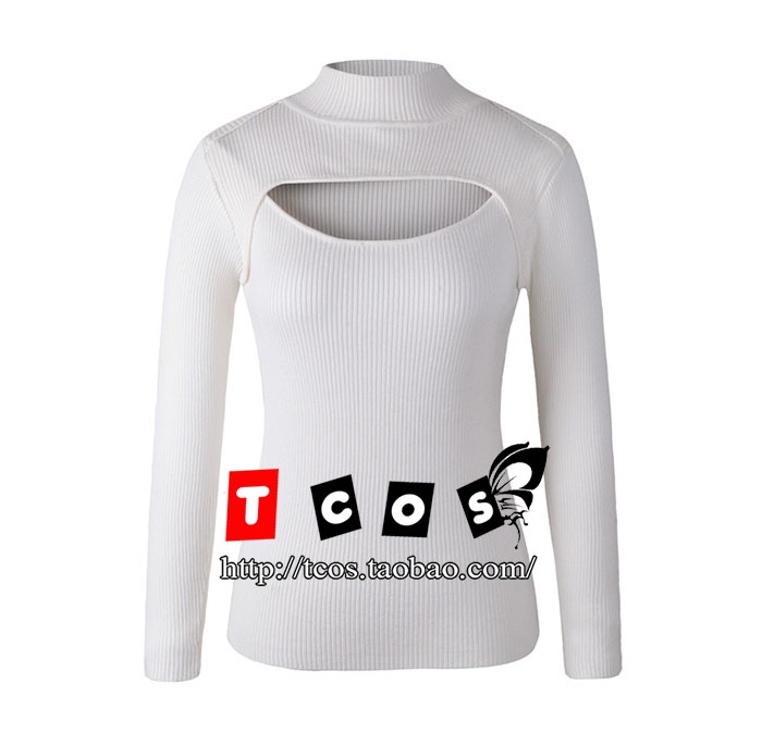 高领露胸紧身修身针织开胸毛衣