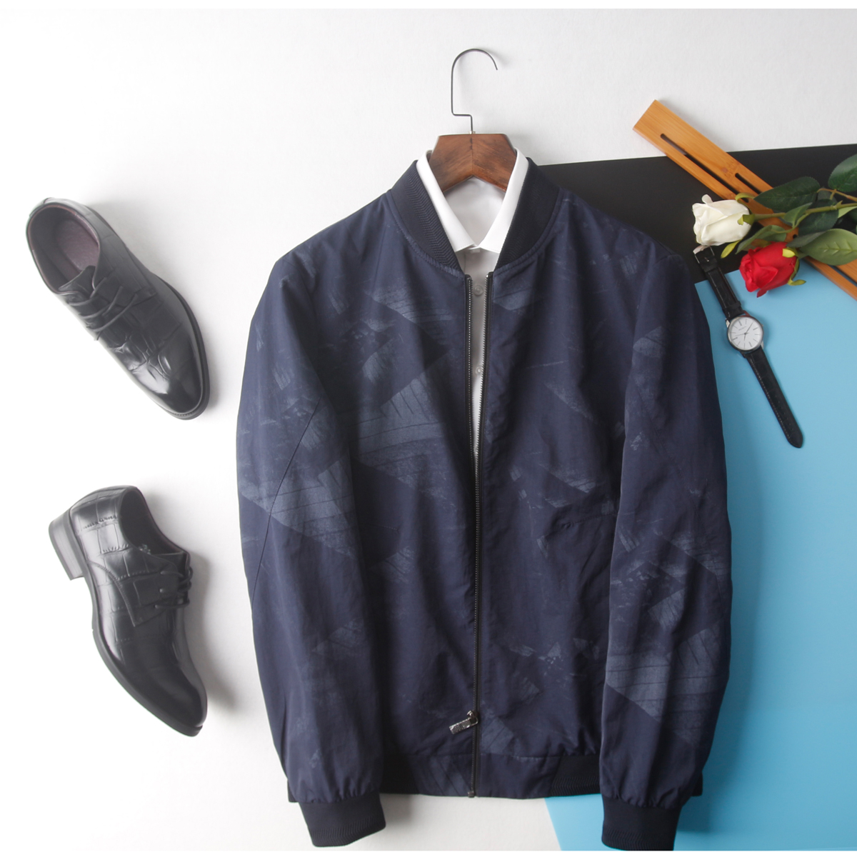 hl35196海系列男士棒球领v领时尚花纹夹克恰克外套休闲款青年春秋