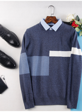 HL23159海系列男款针织衫毛衣毛衫假两件秋冬套头衫商务休闲青年