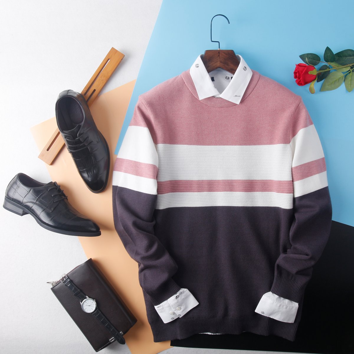 海系列男款加绒套头青年针织衫