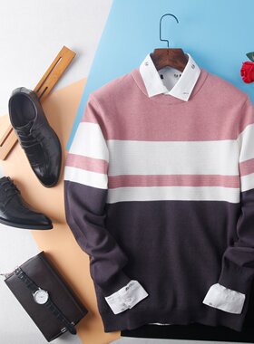 HL23123 海系列男款加绒毛衣毛衫针织衫秋冬加厚款套头青年休闲