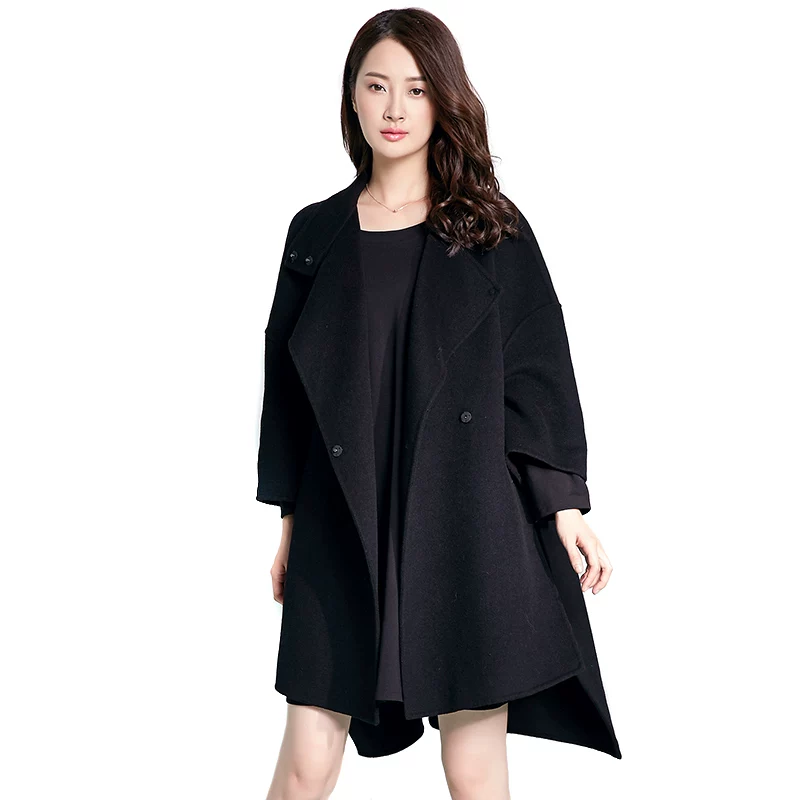 Черное двустороннее шерстяное пальто, шарф, набор, стиль Chanel