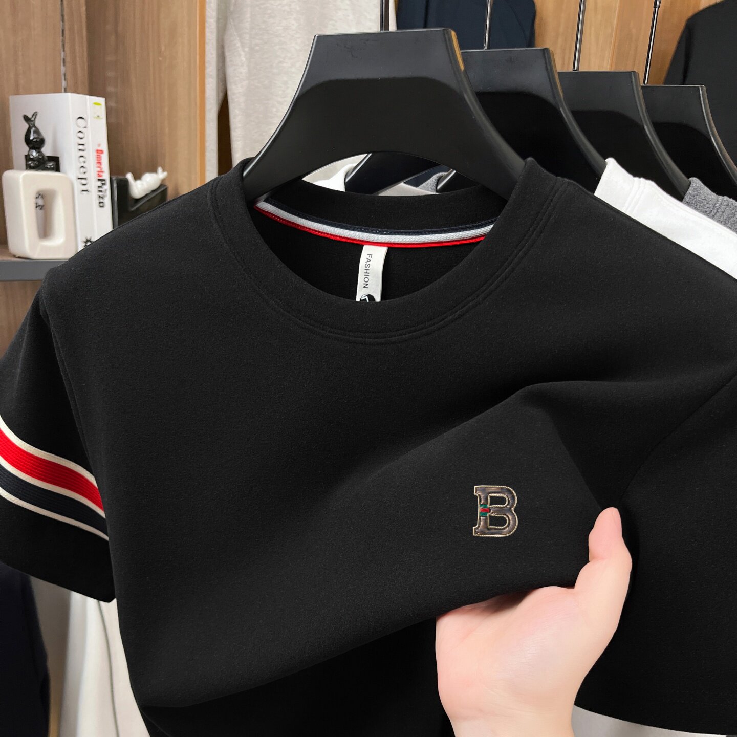 正品意大利男士短袖t恤夏季新款潮流简约圆领上衣休闲德绒体恤衫