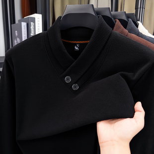 休闲双面德绒保暖纯色打底衫 2025秋冬新款 T恤时尚 长袖 卫衣男 男士