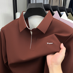 中年商务休闲弹力长袖 男士 T恤 桑蚕丝无痕翻领polo衫 2025秋冬新款