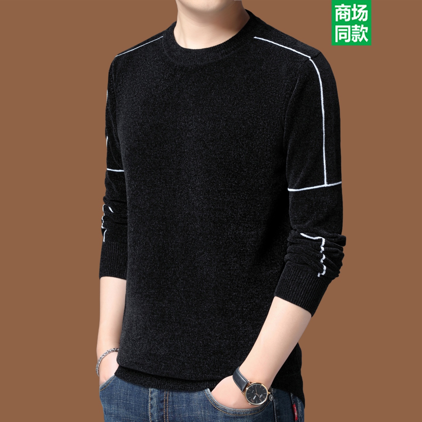 意大利正品雪貂绒加厚羊毛衫男潮