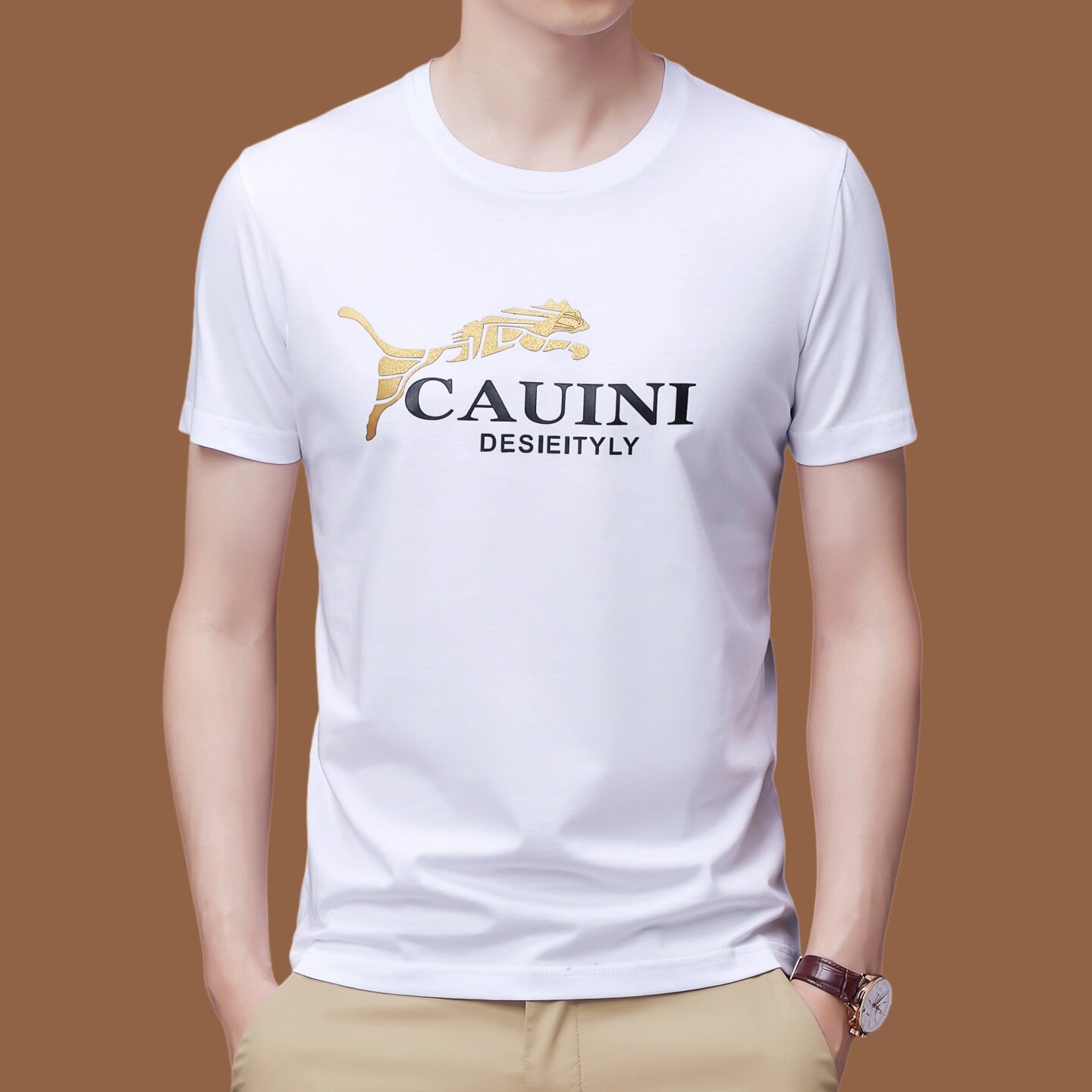 意大利品牌桑蚕丝短袖t恤男2026夏季新款圆领印花冰丝体恤衫大码