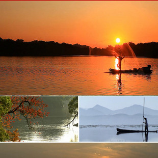 古典歌曲渔舟晚唱配乐成品 唯美夕阳海面渔船led动态背景视频素材