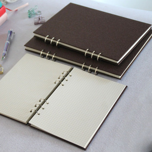 活页方格笔记本A5硬皮封面可拆空白简约B5记事本格子本网格本手账