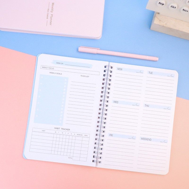 英文日程本周计划A5自填式一周2页薄款weekly英文线圈记事笔记本