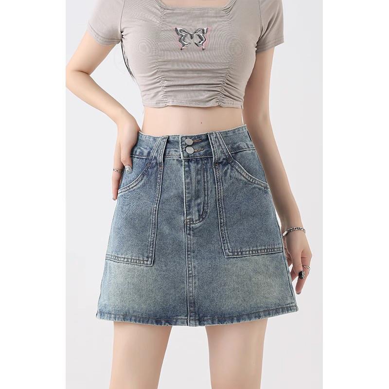 辣妹复古牛仔裙半身裙裤女夏季大码a字半裙高腰小个子包臀短裙子