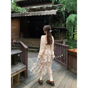 水墨江南吊帶連衣裙氣質(zhì)暈染飄逸感碎花長裙夏開衫 2025新款 兩件套