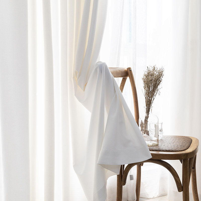北欧ins风白色棉麻窗帘成品 阳台遮光窗纱透光不透人拍摄背景窗帘