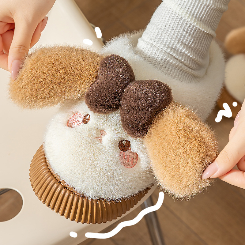 孕妇月子鞋女款2025新款秋冬季软萌小兔室内居家防滑保暖毛毛棉鞋