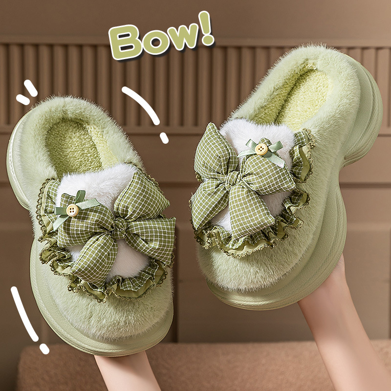 踩屎感棉拖鞋女款秋冬季外穿2025新款网红蝴蝶结厚实保暖毛毛绒鞋