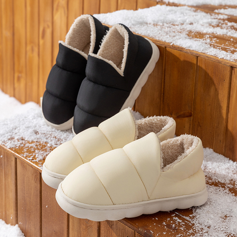 新款厚底防滑保暖毛绒半包头拖鞋男帆布包跟鞋款棉拖鞋外穿