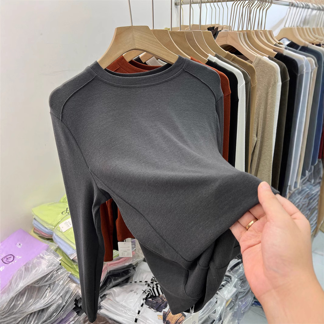 双面绒打底衫女2025秋冬新款内搭长袖T恤女洋气保暖学生纯色上衣