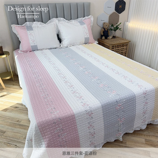 恩雅三件套 2.4 纯棉印花床盖夹棉绗缝透气亲肤机洗2.3 韩式