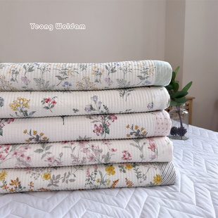海金浦韩式纯棉碎花床盖密道绗缝机洗2.0*2.2 浅枝繁花纯棉垫子