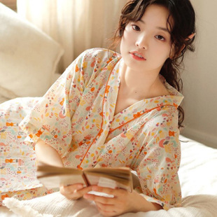 全棉性感长款 薄款 ins睡袍女夏款 甜美日系夏季 家居服 浴衣袍短袖 款