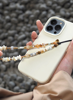 SAKU手机壳挂绳天然贝手机链原创水晶手机短款链绳轻奢高级挂绳