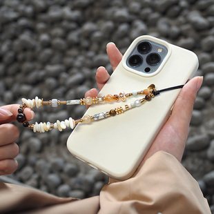 SAKU手机壳挂绳天然贝手机链原创水晶手机短款 链绳轻奢高级挂绳