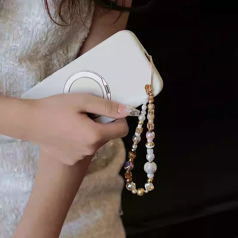 原创设计风水晶手机链烫金炫彩手机挂绳高级感苹果手机壳挂链串珠