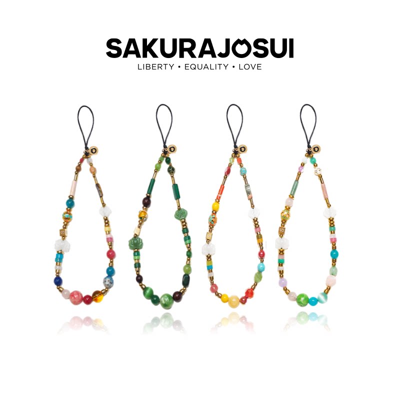 事业运水晶手机链绿色天然石手机挂绳高级感苹果手机壳挂链血檀木