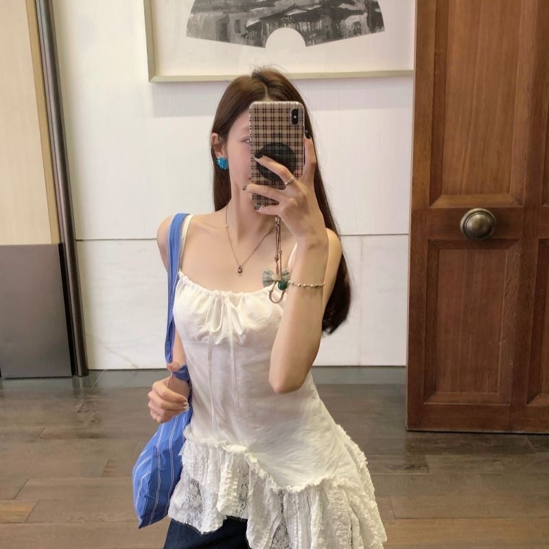 法式甜色吊带背心裙女春夏不规则设计感斜边裙摆百搭显瘦上衣