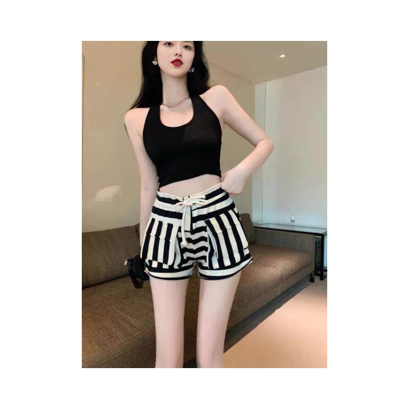 高腰条纹短裤女夏季松紧