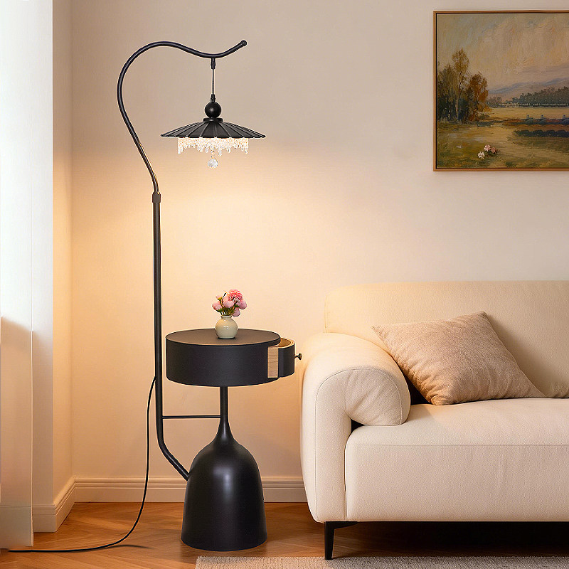 新款落地灯客厅沙发旁边中古高级艺术装饰摆件卧室床头柜台灯一体
