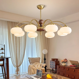 复古客厅吊灯法式轻奢实木卧室中古风餐厅灯创意高档大气大厅主灯