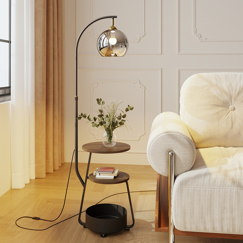 意式极简落地灯客厅沙发旁边几置物架高级轻奢中古风卧室台灯一体,家装灯饰光源,置物功能落地灯,淘宝优惠券,粉丝福利购,淘宝优惠卷