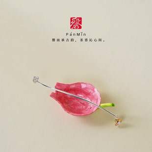 磐皿｜粉瓣承露秋操杯茶则茶道配件陶瓷中式高档茶荷茶拨家用
