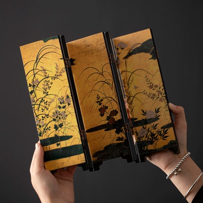 磐皿｜茶空间茶桌小屏风摆件中国风复古茶台漆器摆件茶道配件