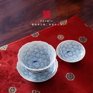 磐皿｜景德镇·隐山坊清荷承露三才盖碗手绘青花陶瓷泡茶碗荷花