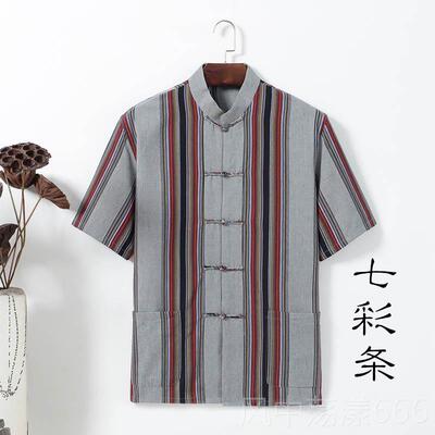 正品中袖国式风纯棉粗布中唐装男青年短衣中上老年汉服夏季盘扣太