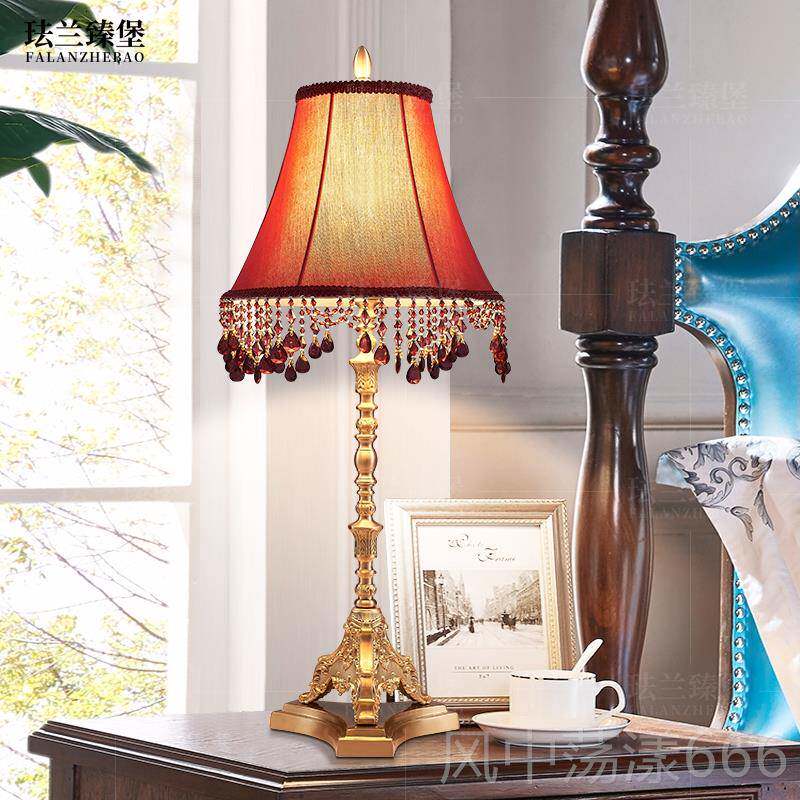 正品全铜台灯美式卧欧式复古奢室华床头房酒红色吊坠客厅柜婚装饰